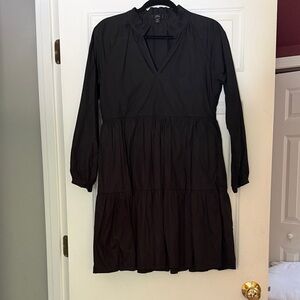 J. Crew Black Tiered Long-Sleeve V-Neck Dress